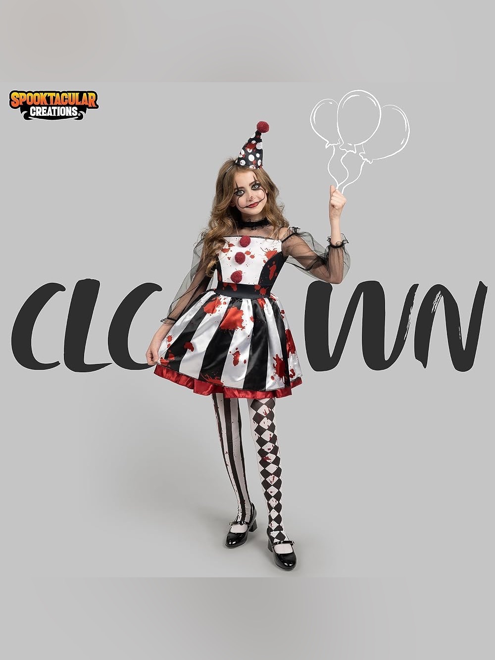 Spooktacular Creations Girls Scary Clown Costume - Bloody Jester - XL - 12-14 yr